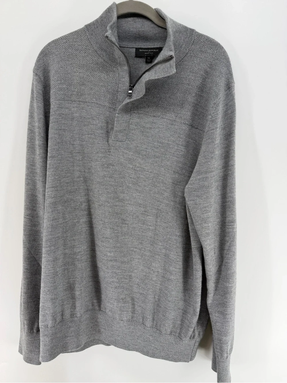 Banana Republic Men’s Light Gray Zip Merlino Wool Mock-Neck Sweater